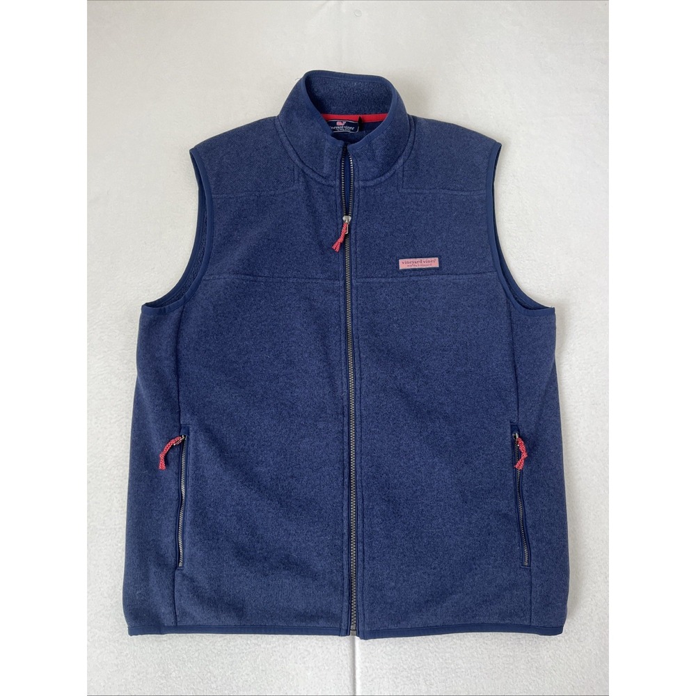 Vineyard Vines Vest Mens Large Blue Harbor Fleece Zip Up Sleeveless Outdoor